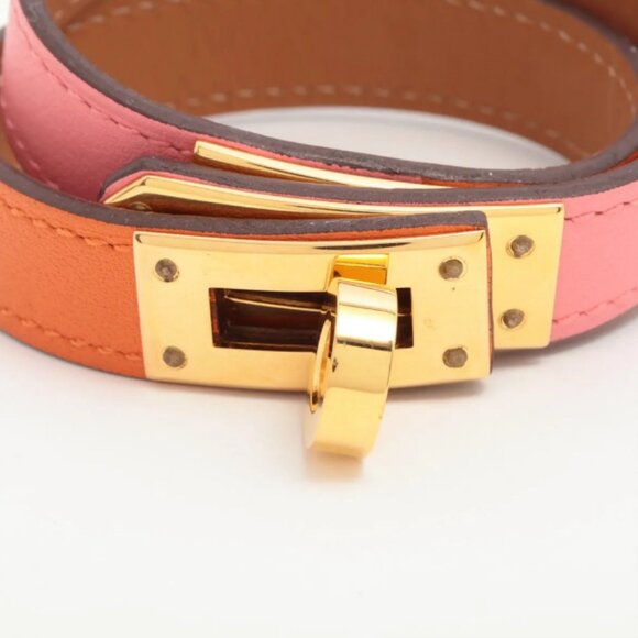 Hermès Kelly Double Tour Two-tone Bracelet Rose Azalee x Orange - Picture 3 of 6